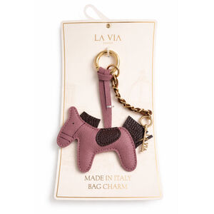 La Via Firenze Horse Bag Charm Keychain Italy Brown Leather Key Fob Accessory